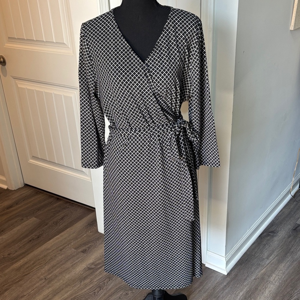 Seraphine Black Dress with White Diamond Print, Lula Roe, Large